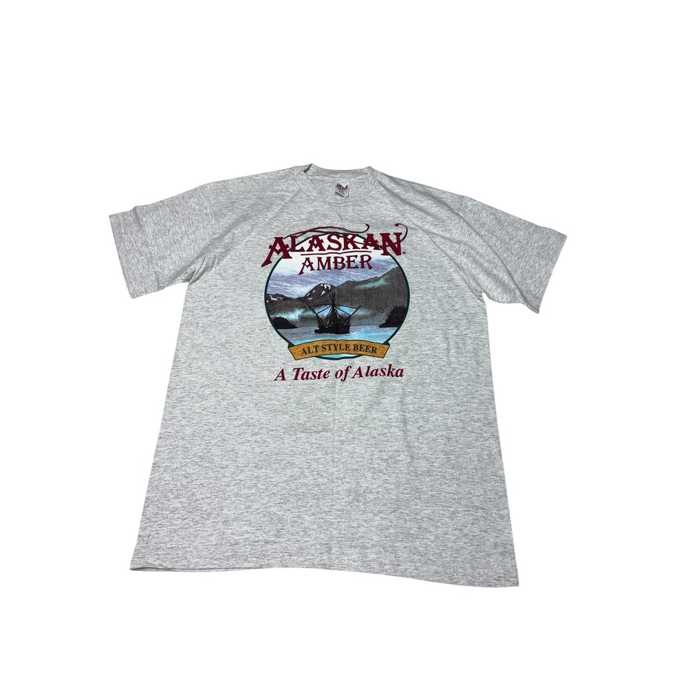Vintage Alaskan Amber Beer Single Stich T Shirt Mens L Anvil 90s Graphic USA